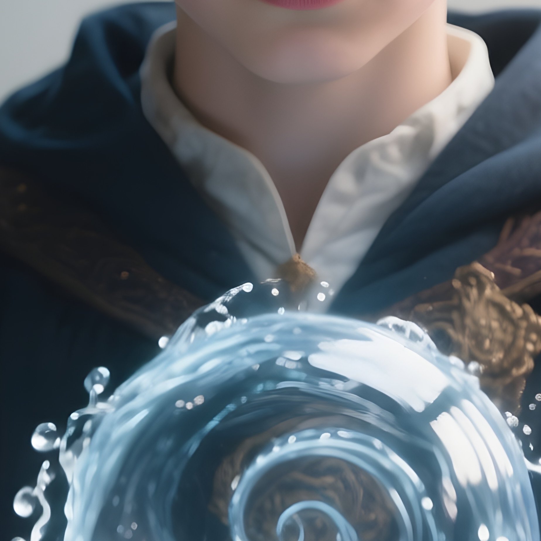 Photorealistic Image: A Young Mage Conjuring Swirling Water Orbs Above Their Palms. - Full Resolution Quality Preview