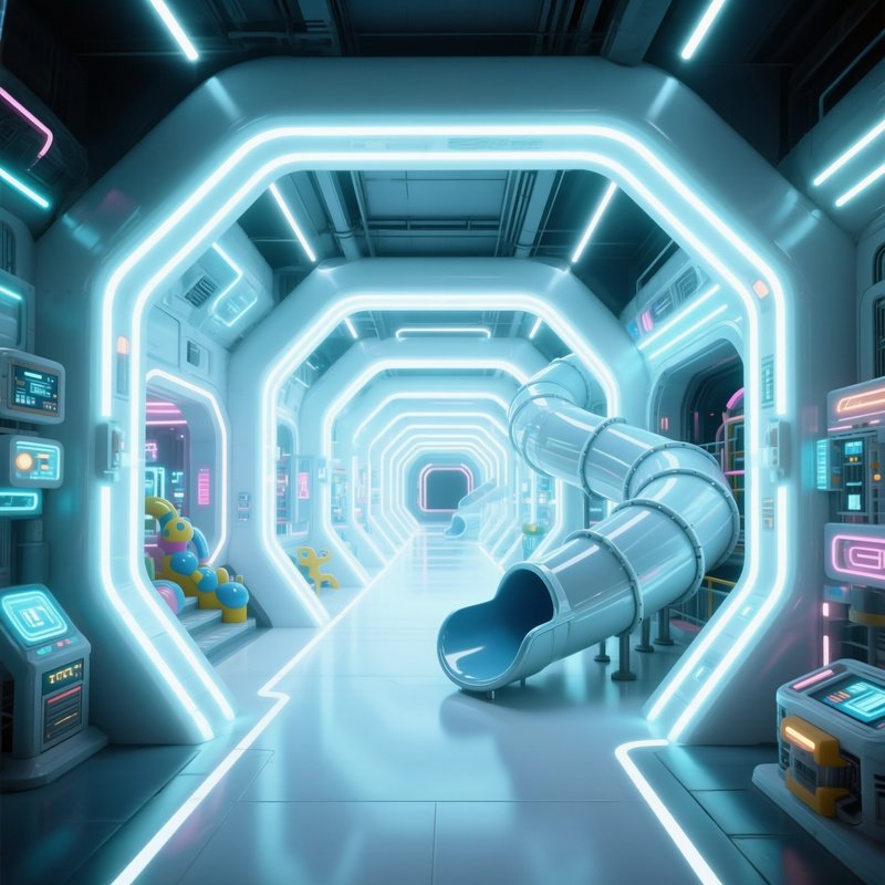 Photorealistic Image Bright Tunnels And Slides Intertwined In A Giant Indoor Play Maze
