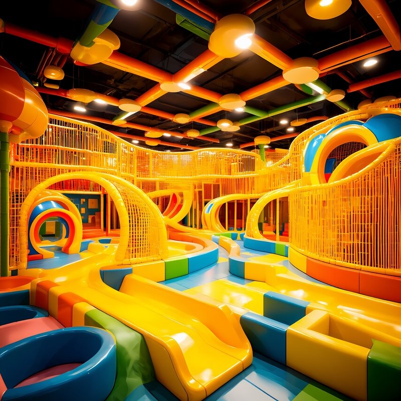 Photorealistic Image Bright Tunnels And Slides Intertwined In A Giant Indoor Play Maze