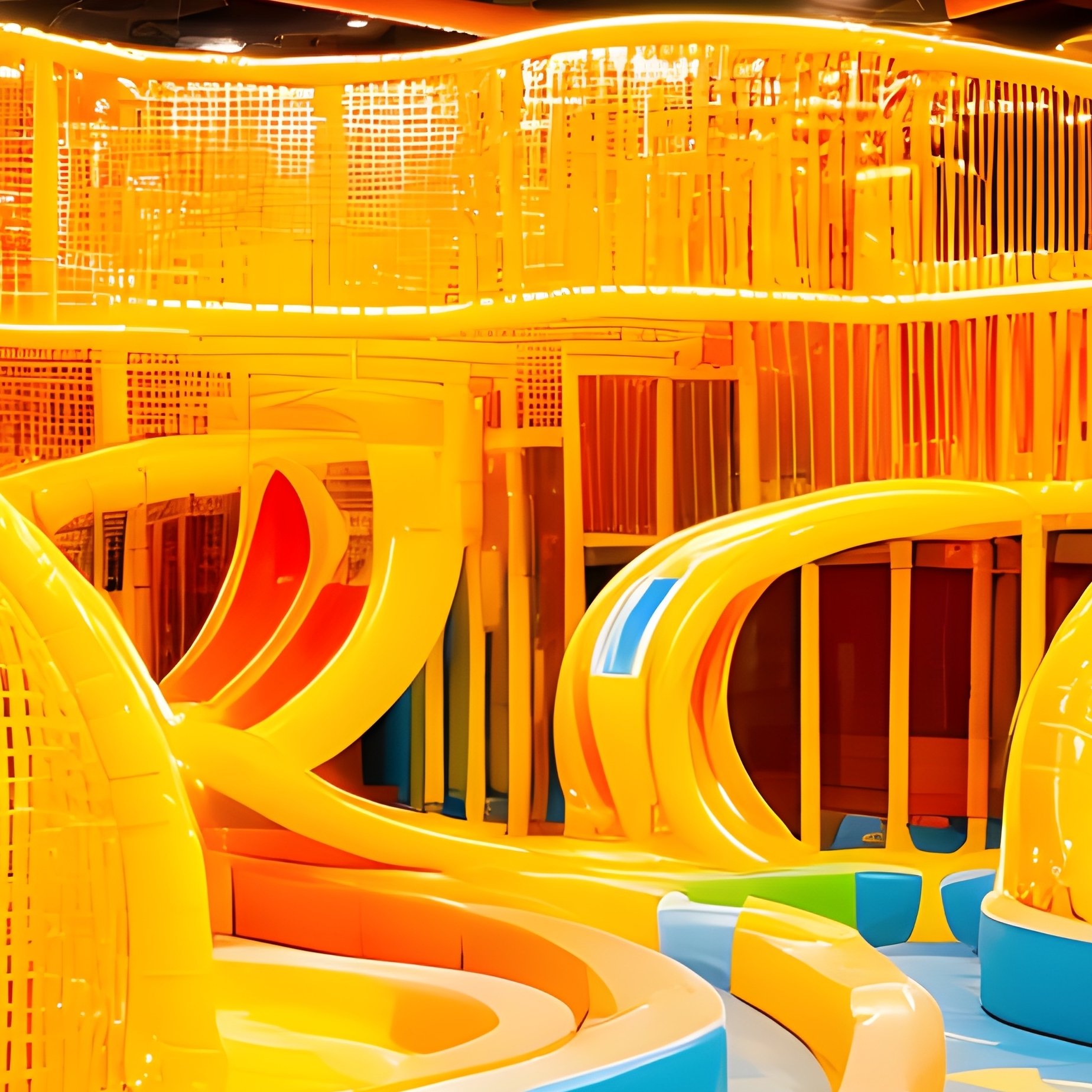 Photorealistic Image Bright Tunnels And Slides Intertwined In A Giant Indoor Play Maze - Full Resolution Quality Preview