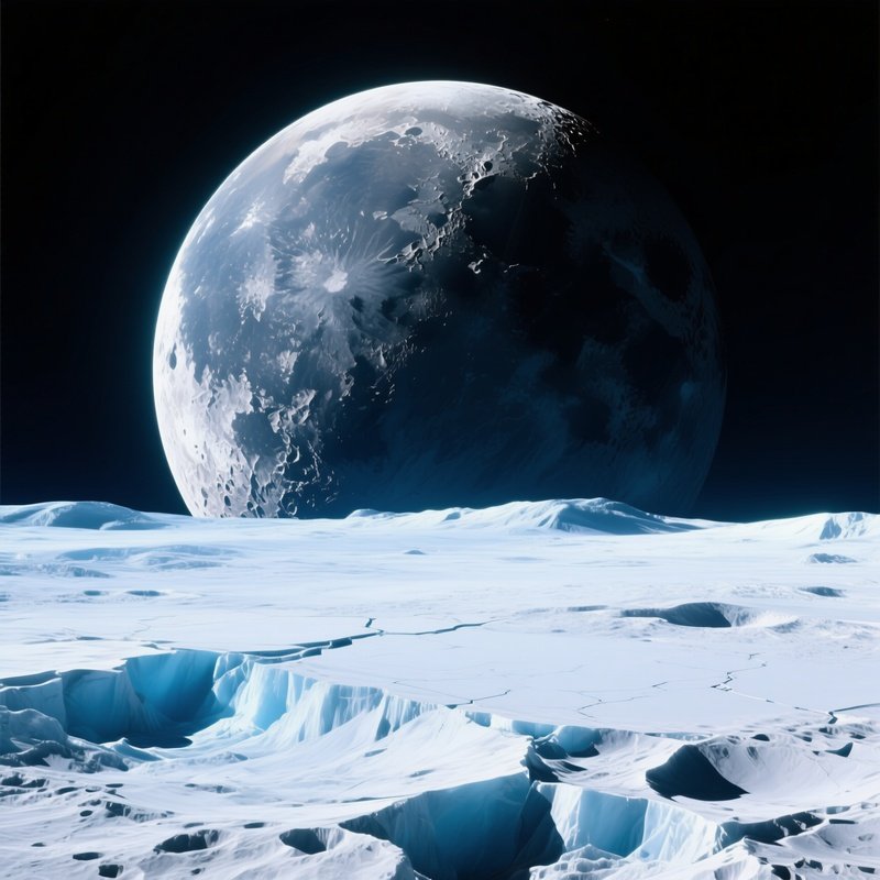 Photorealistic Image Charon Pluto Moon Shadow Frozen Surface