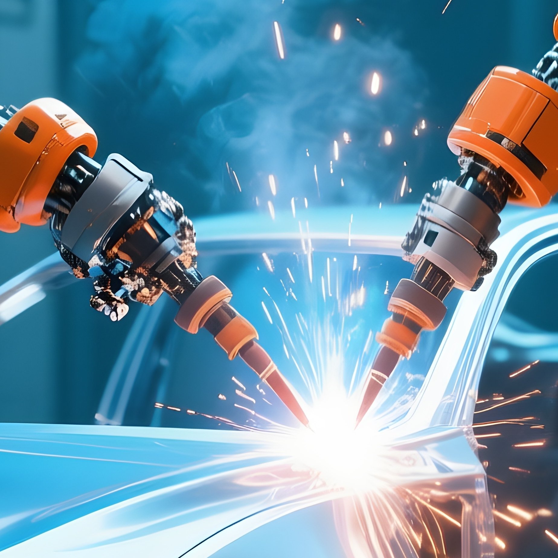 Photorealistic Image Of Robotic Arm Welding Car Frame Science Fiction - Full Resolution Quality Preview