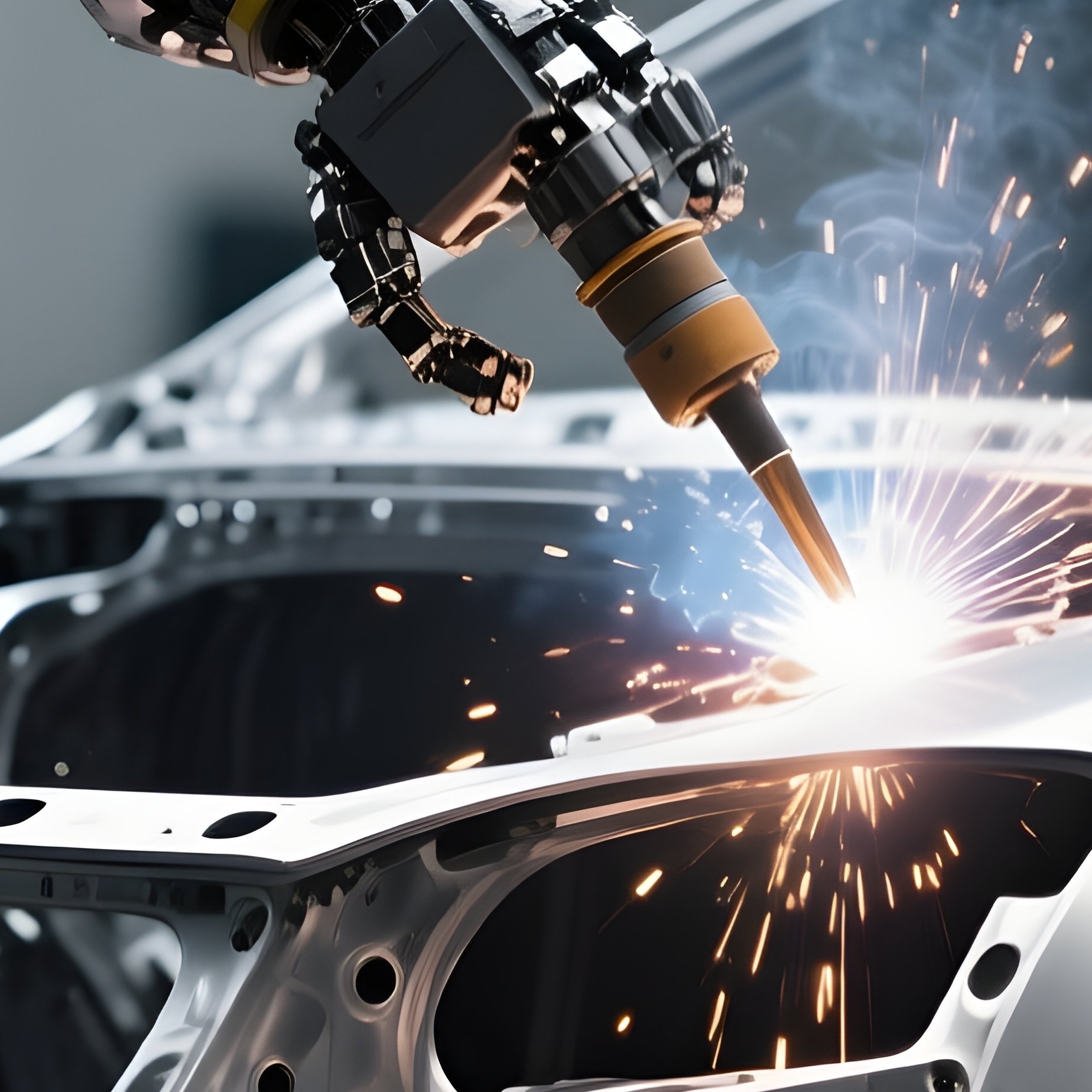 Photorealistic Image Of Robotic Arms Welding Car Frame Still Life - Full Resolution Quality Preview