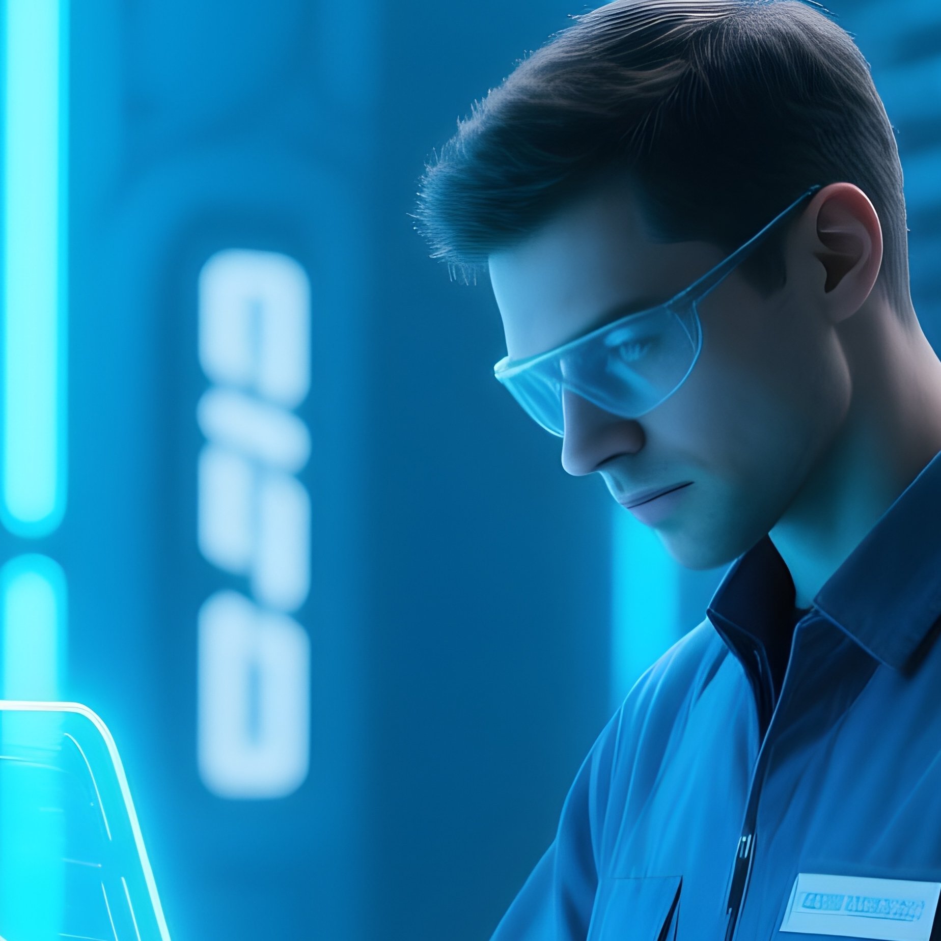 Photorealistic Image Technician Blue Lit Server Corridor 2 - Full Resolution Quality Preview