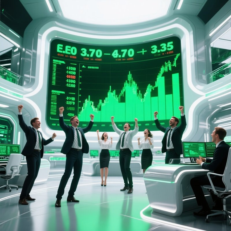 Photorealistic Image Traders Celebrating Green Number Display