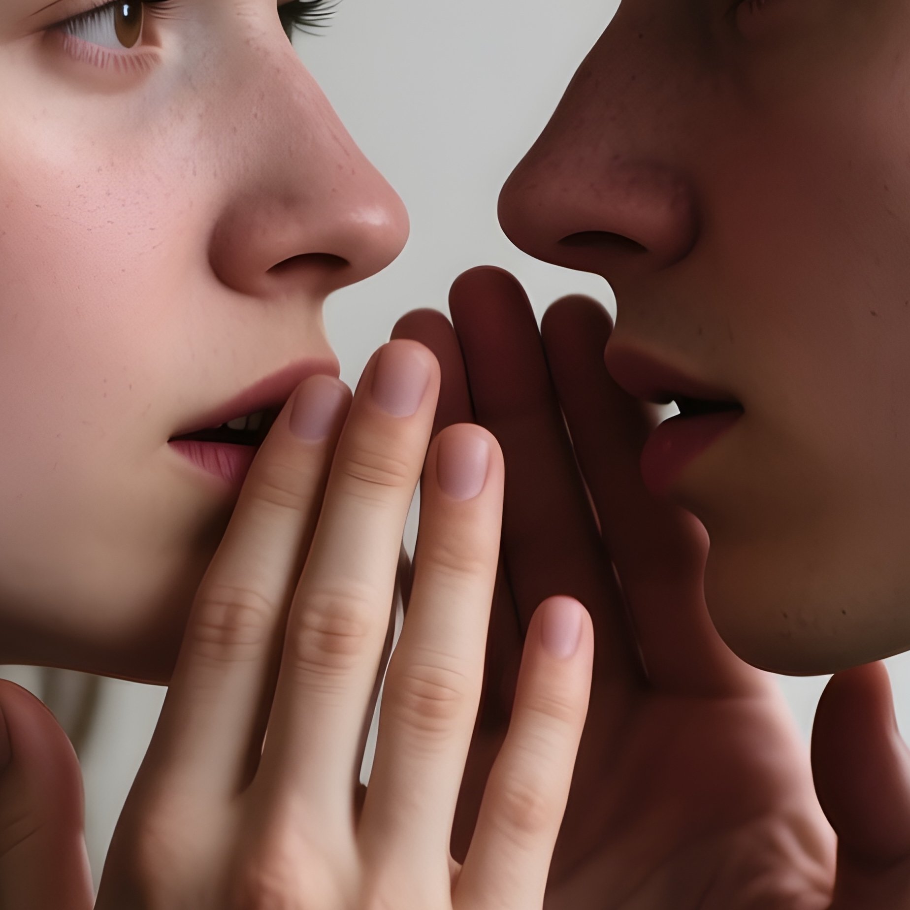 Photorealistic Image: Two Friends Whispering Dramatically About Absolutely Nothing Important. - Full Resolution Quality Preview