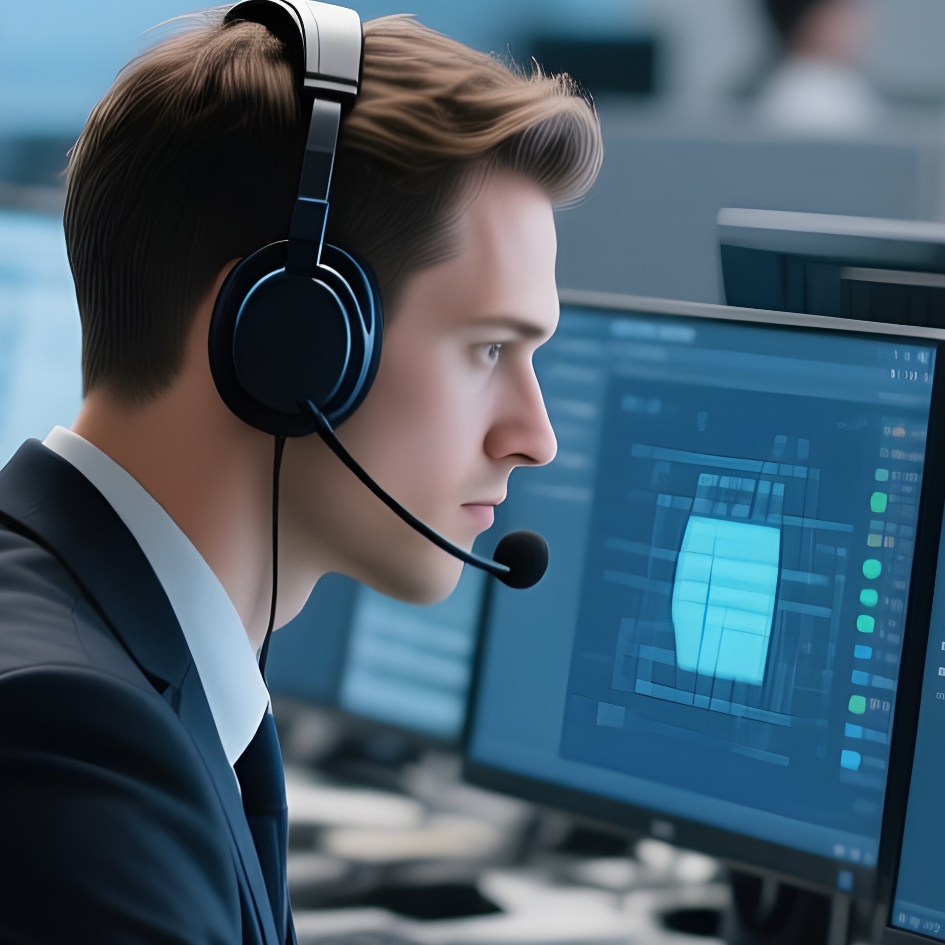 Photorealistic It Support Office With Headsets And Screens - Full Resolution Quality Preview