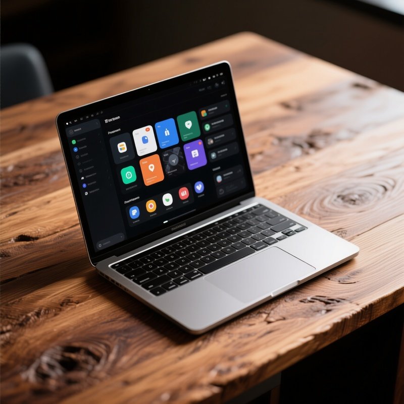 Photorealistic Laptop On Wooden Desk