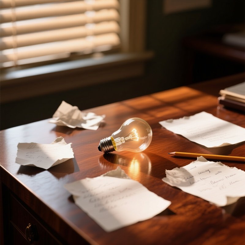 Photorealistic Lightbulb On Walnut Desk
