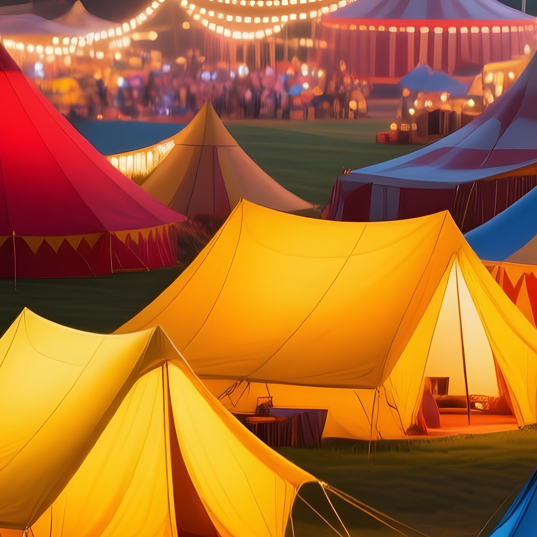 Photorealistic Night Circus Camp Tents Glowing Softly - Full Resolution Quality Preview
