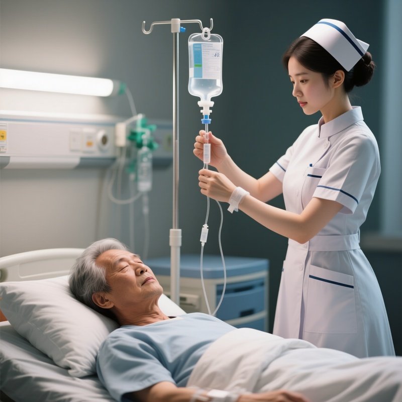 Photorealistic Nurse Adjusting An Iv Drip Beside A Resting Patient