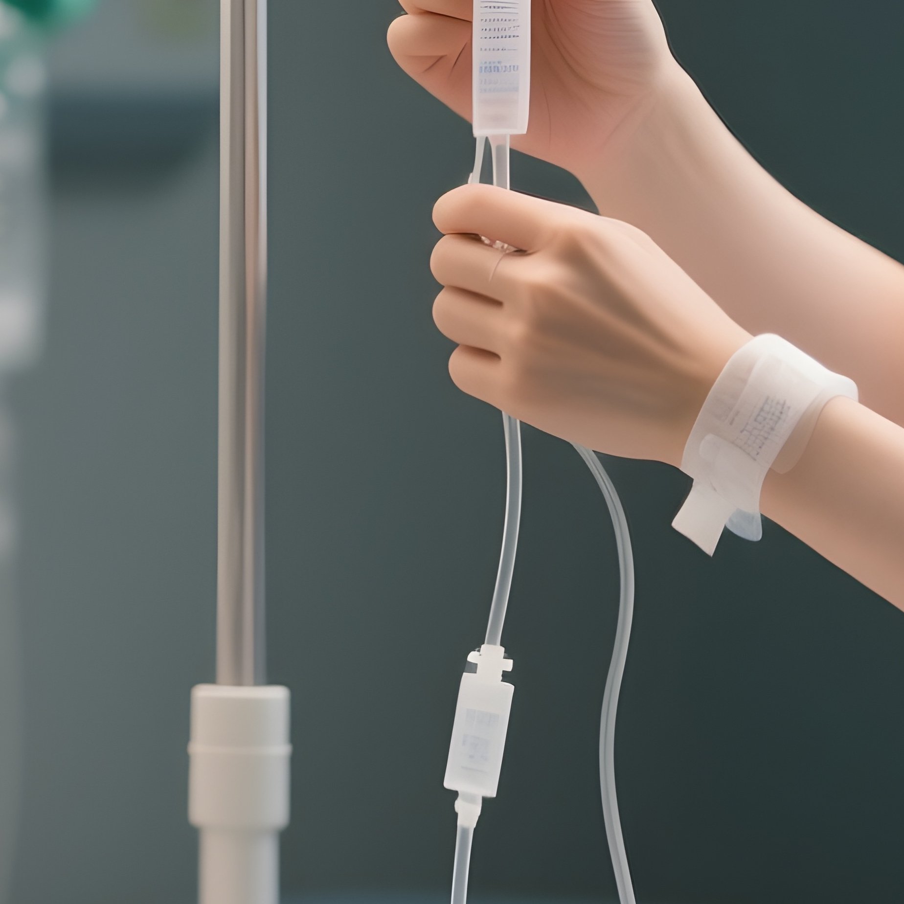 Photorealistic Nurse Adjusting An Iv Drip Beside A Resting Patient - Full Resolution Quality Preview