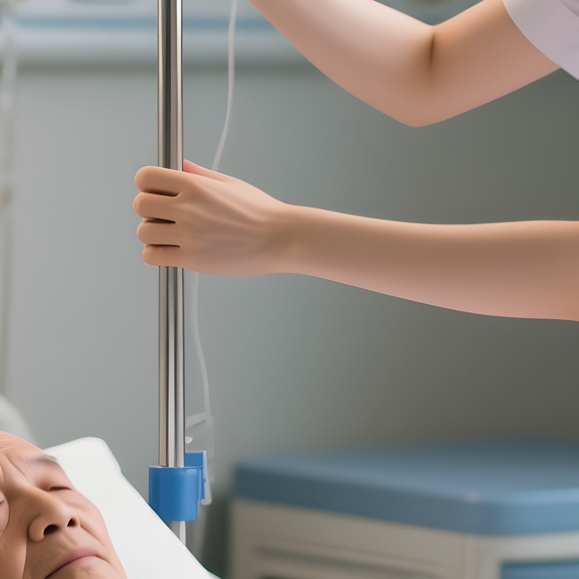 Photorealistic Nurse Adjusting Hospital Bed Height For Patient Comfort - Full Resolution Quality Preview