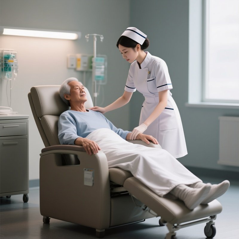 Photorealistic Nurse Assisting A Patient Into A Reclining Chair