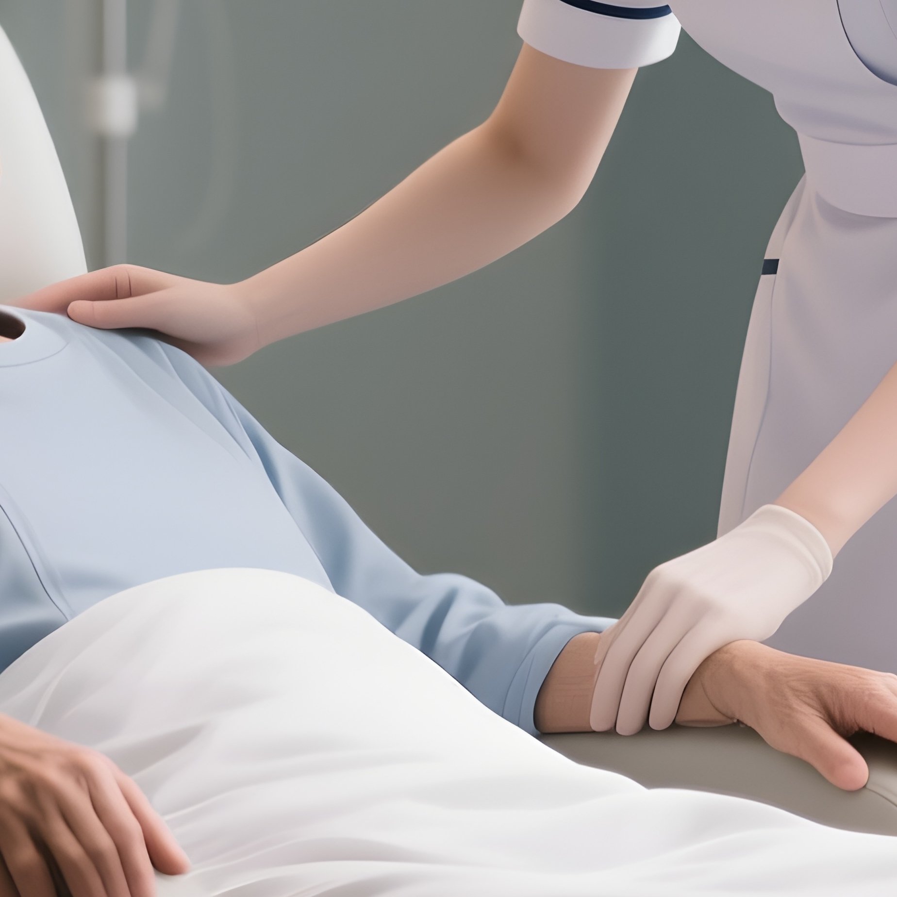 Photorealistic Nurse Assisting A Patient Into A Reclining Chair - Full Resolution Quality Preview