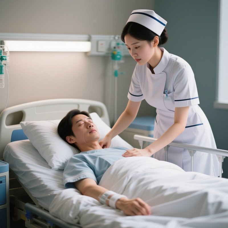 Photorealistic Nurse Assisting With Safe Side Turning In Bed