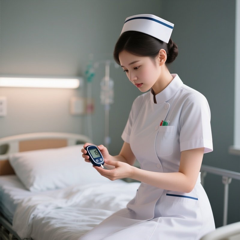 Photorealistic Nurse Calibrating A Blood Glucose Meter At Bedside