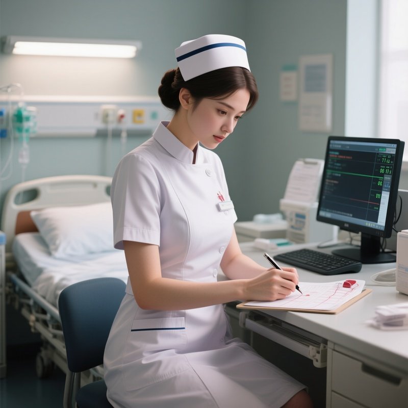 Photorealistic Nurse Documenting Vital Signs At A Bedside Workstation