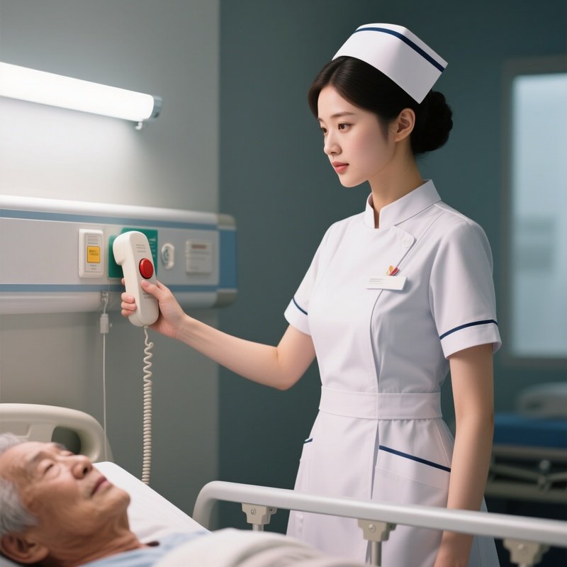 Photorealistic Nurse Ensuring The Call Button Is Within Patient Reach