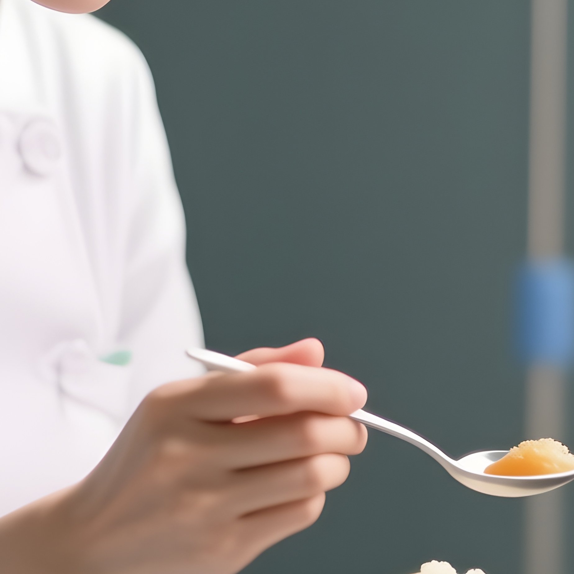 Photorealistic Nurse Feeding A Patient Carefully With A Spoon - Full Resolution Quality Preview