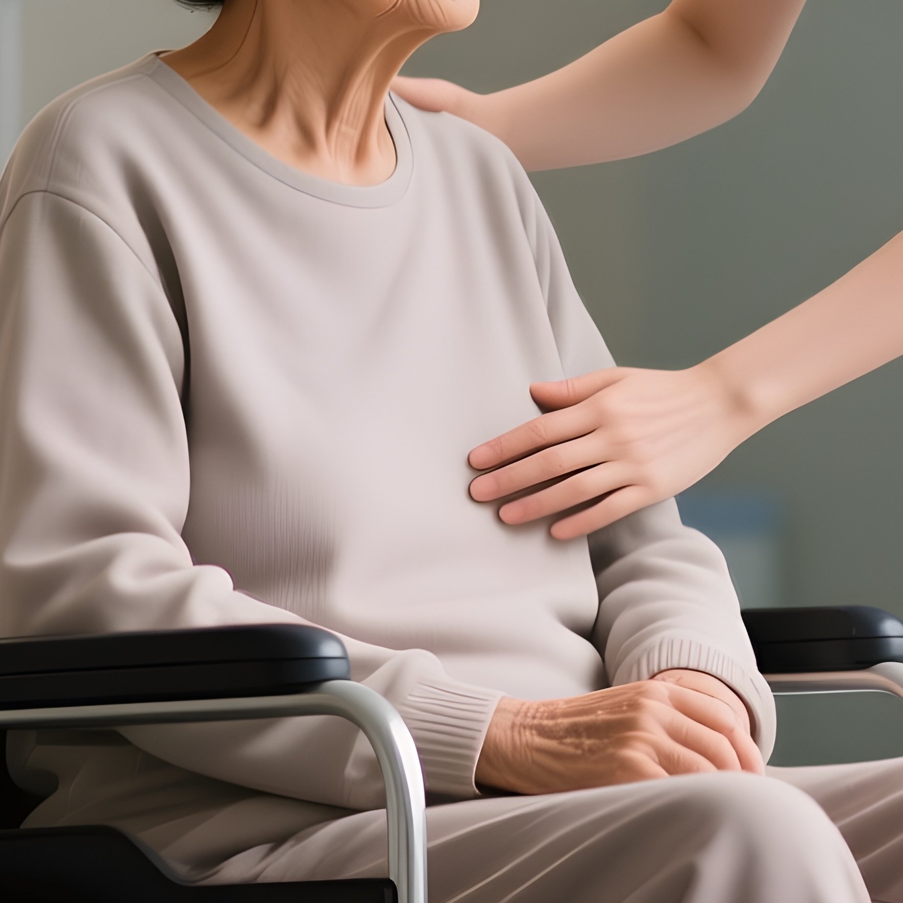 Photorealistic Nurse Guiding A Patient Into A Wheelchair Gently - Full Resolution Quality Preview