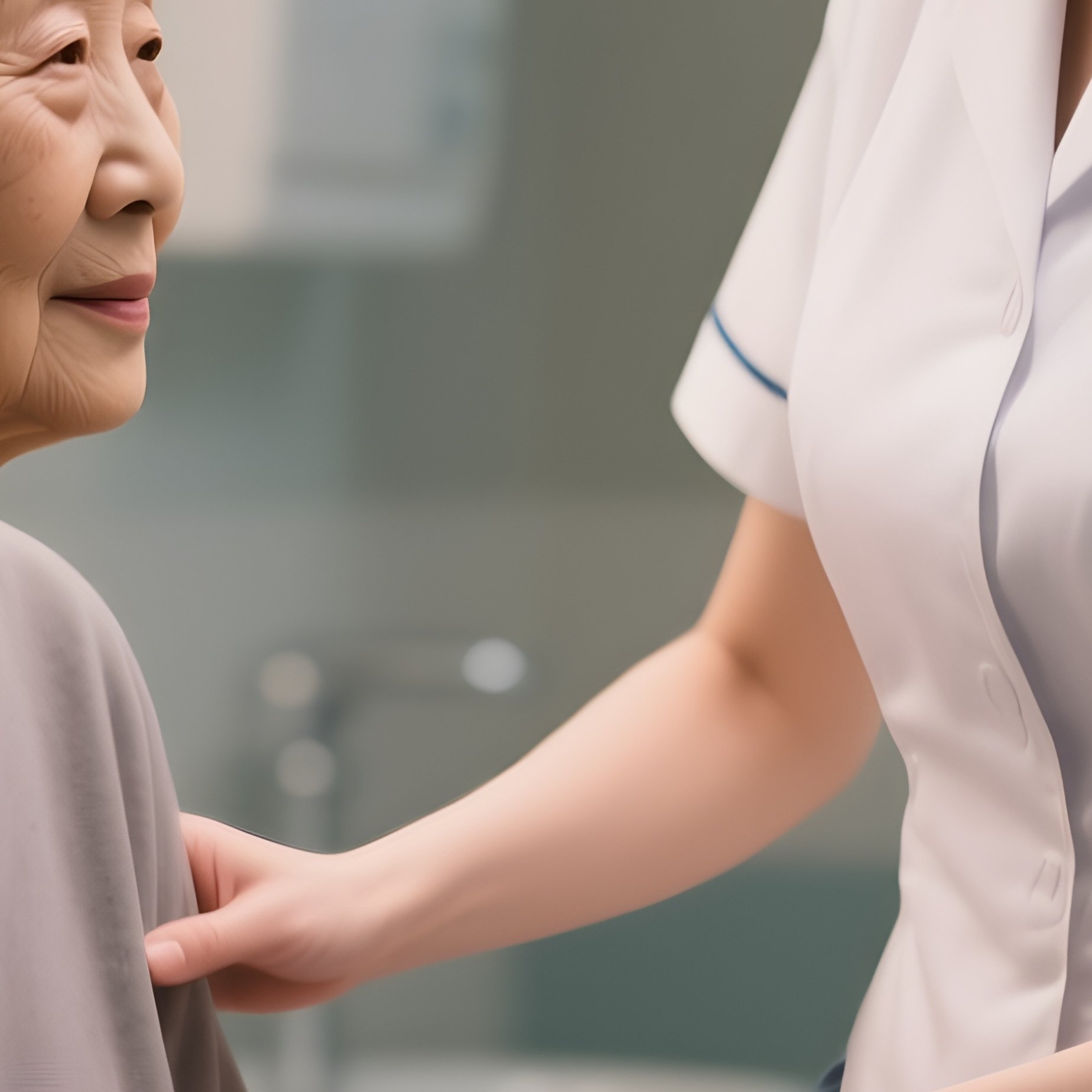 Photorealistic Nurse Guiding A Patient To The Restroom - Full Resolution Quality Preview