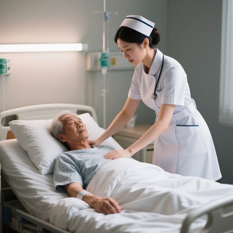 Photorealistic Nurse Helping A Patient Reposition Comfortably In Bed