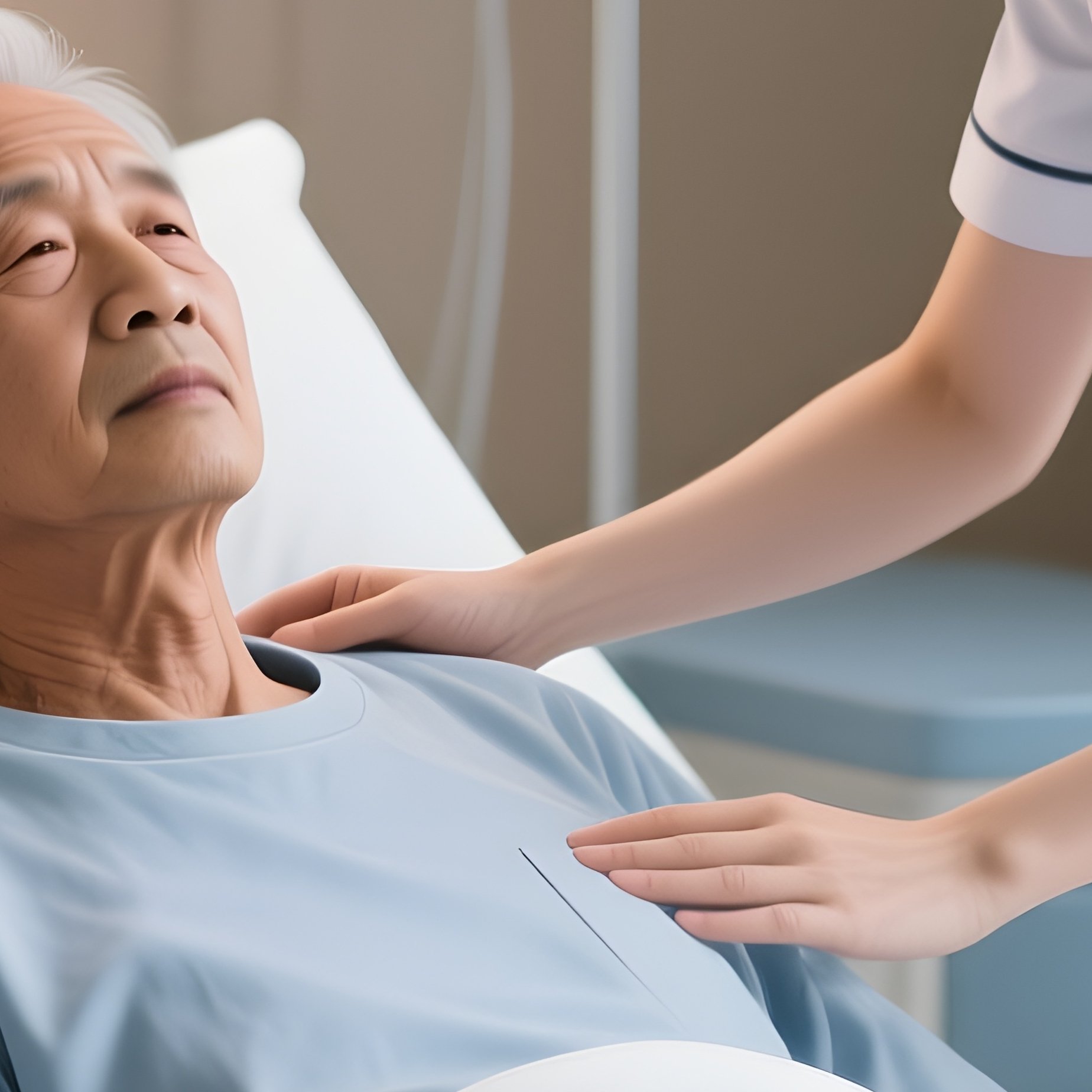 Photorealistic Nurse Helping A Patient Sit Up In A Modern Hospital Bed - Full Resolution Quality Preview