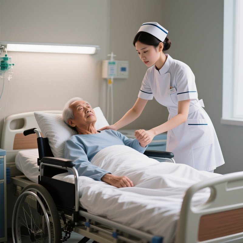 Photorealistic Nurse Helping A Patient Transfer Safely From Bed To Chair