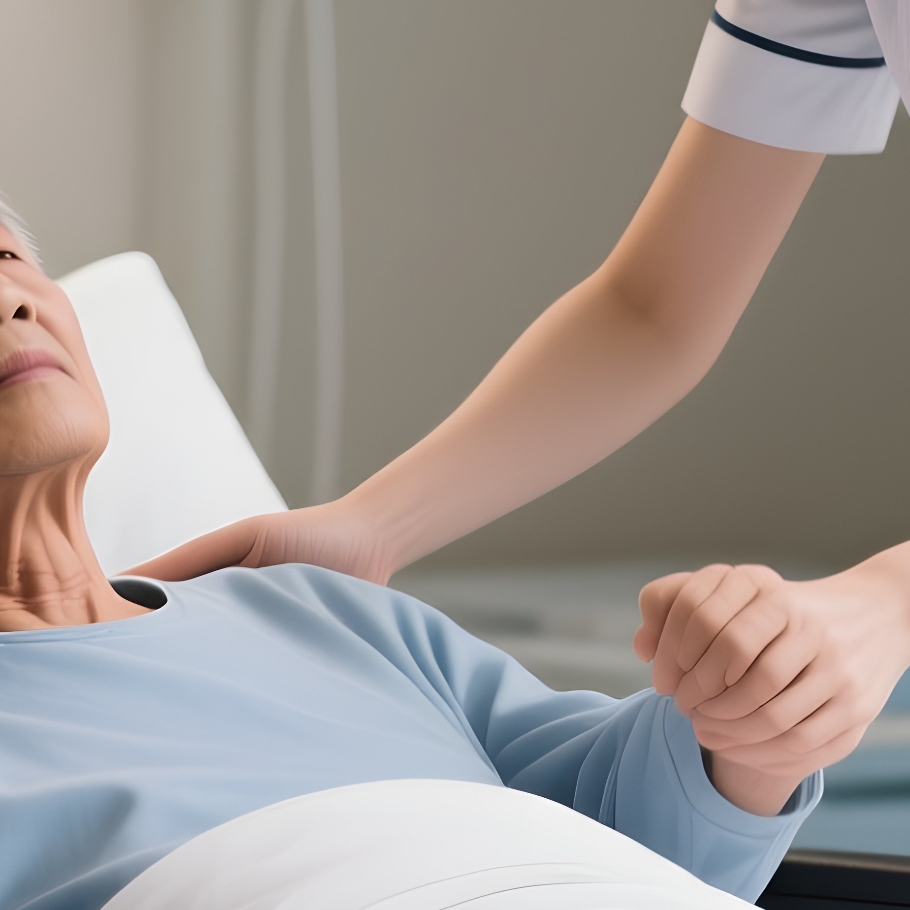 Photorealistic Nurse Helping A Patient Transfer Safely From Bed To Chair - Full Resolution Quality Preview
