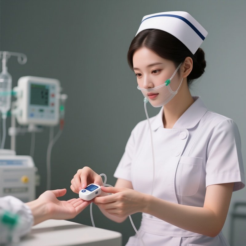 Photorealistic Nurse Measuring Oxygen Saturation With A Fingertip Sensor