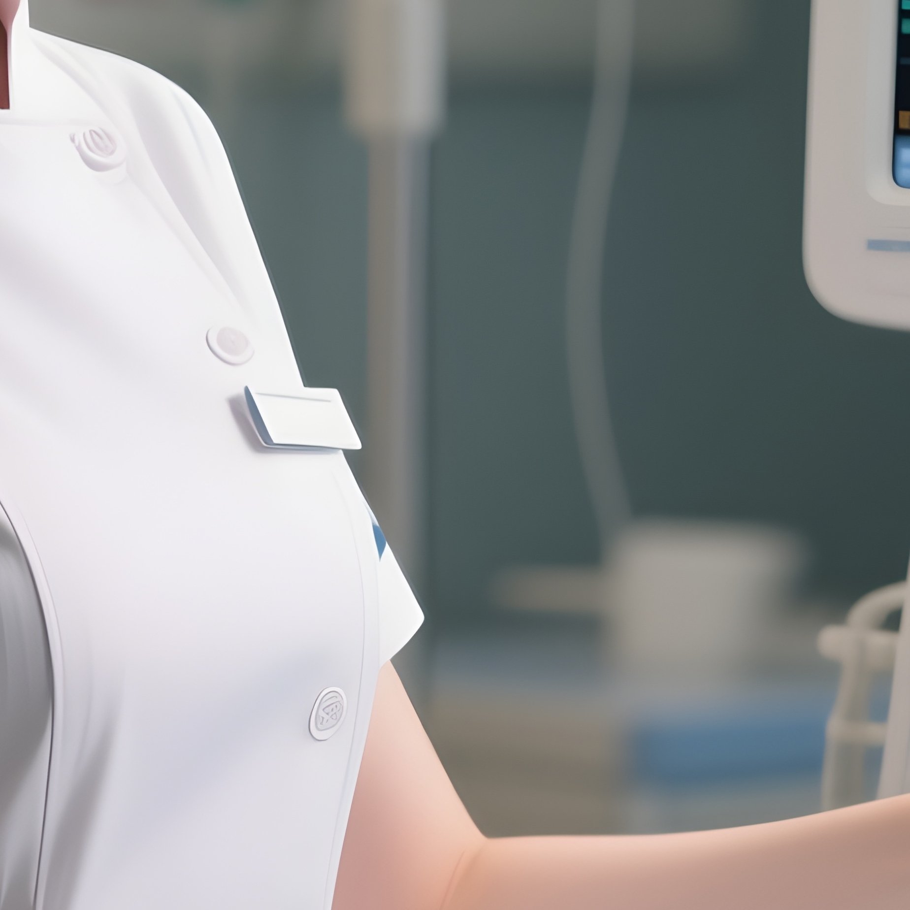 Photorealistic Nurse Monitoring A Heart Rate Display On A Bedside Monitor - Full Resolution Quality Preview
