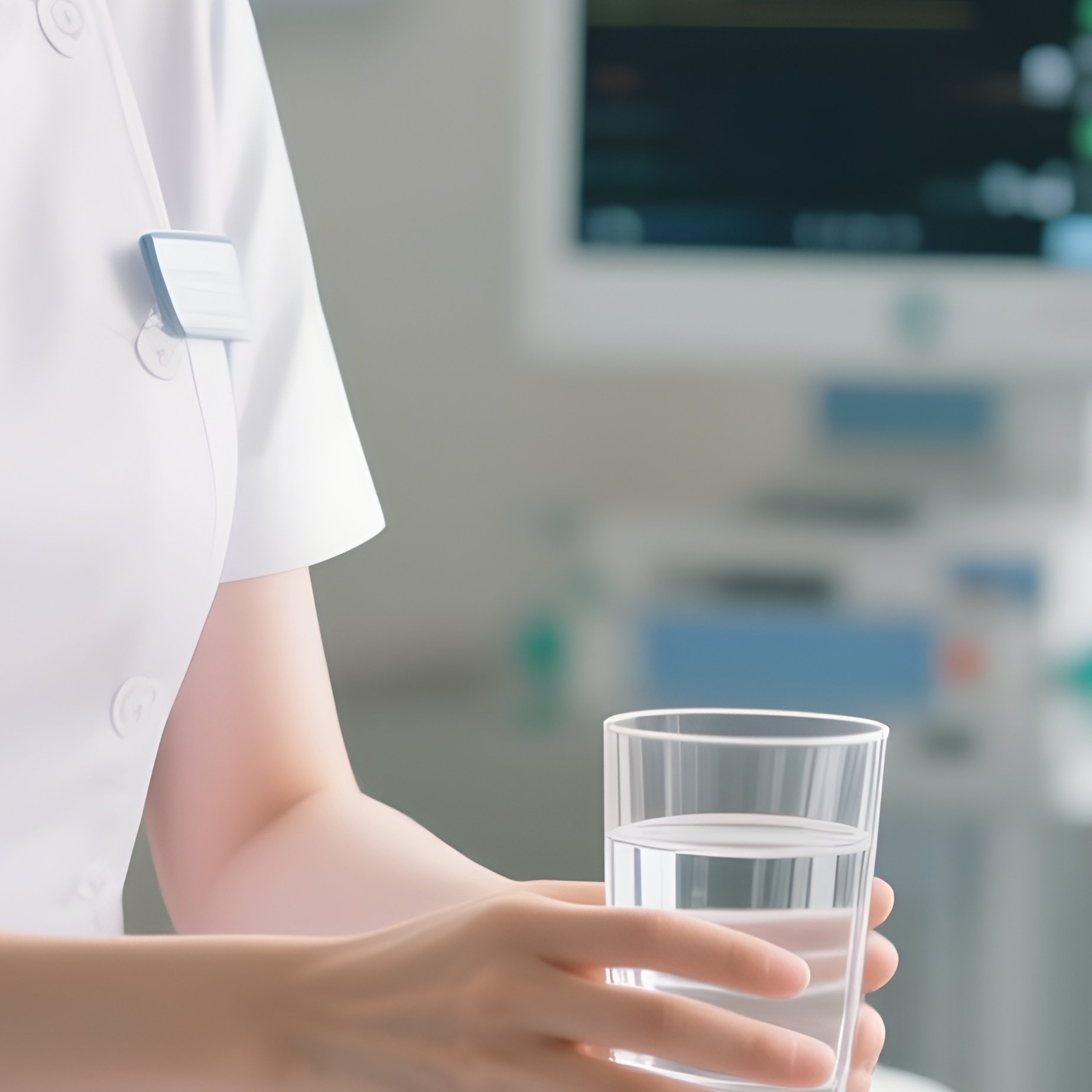 Photorealistic Nurse Offering A Glass Of Water To A Patient In A Bright Hospital Room - Full Resolution Quality Preview