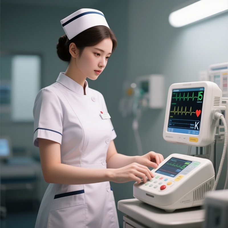 Photorealistic Nurse Operating A Portable Vital Signs Machine