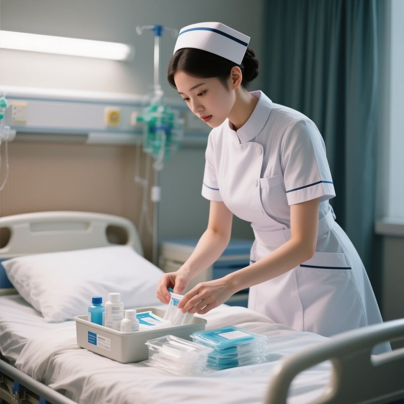 Photorealistic Nurse Organizing Sterile Supplies At Bedside