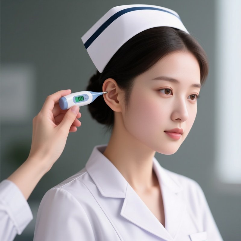 Photorealistic Nurse Performing A Gentle Ear Temperature Check