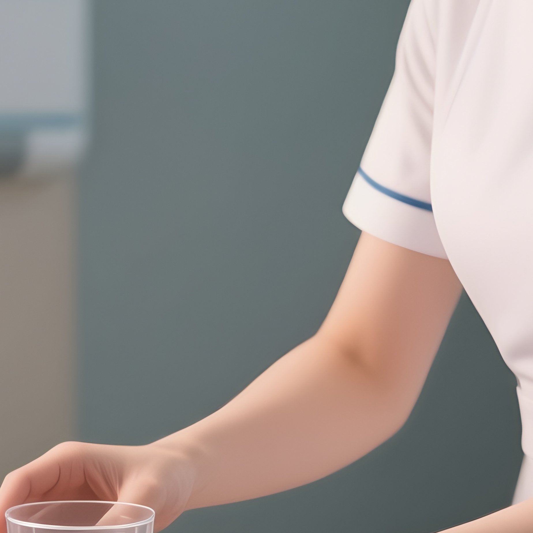 Photorealistic Nurse Placing A Fresh Water Cup On The Bedside Table - Full Resolution Quality Preview
