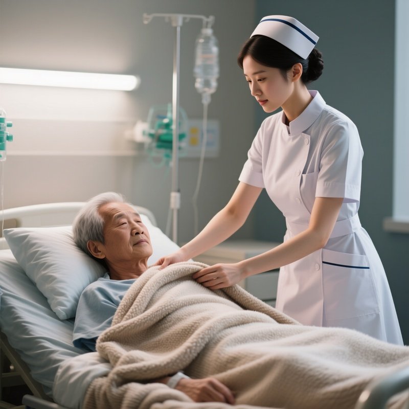 Photorealistic Nurse Placing A Warm Blanket Over A Recovering Patient