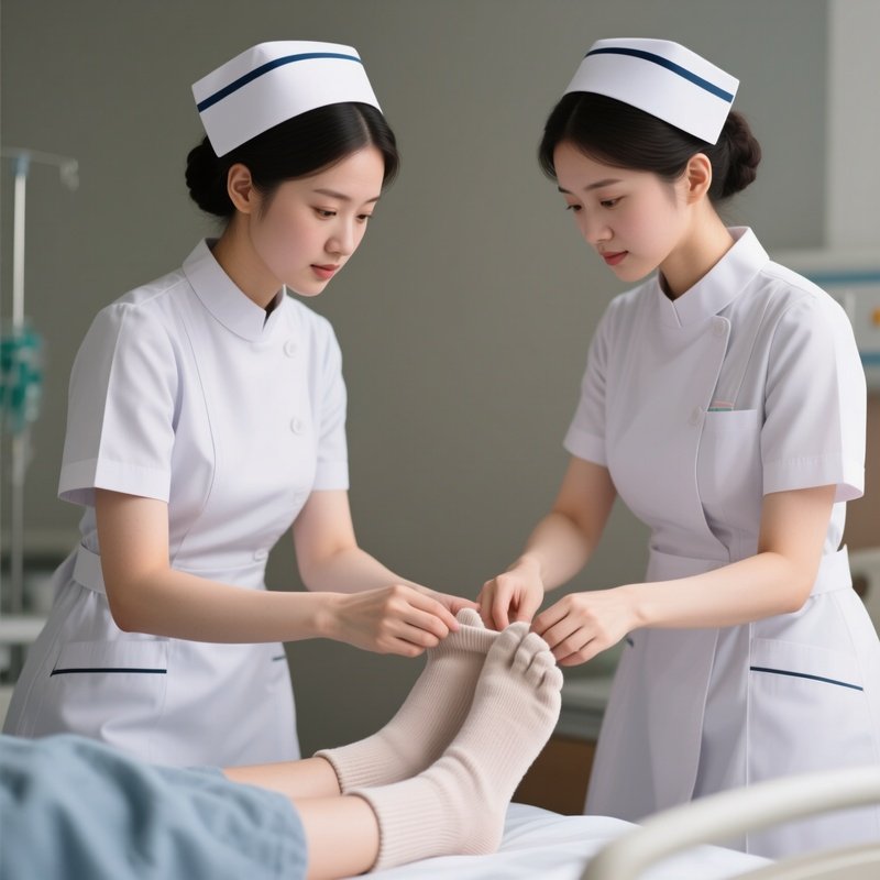 Photorealistic Nurse Placing Soft Socks On A Patient’S Feet