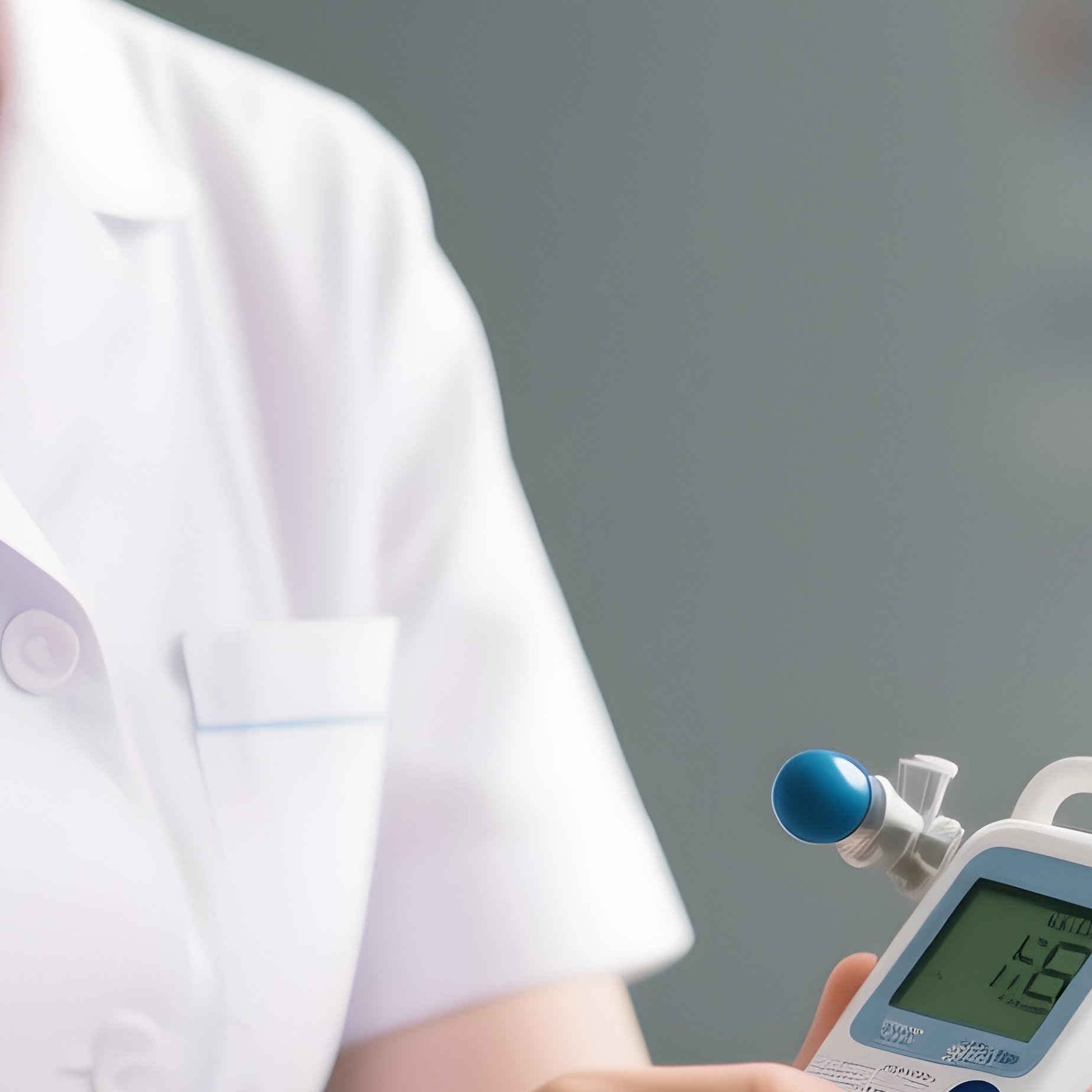 Photorealistic Nurse Teaching A Patient How To Use A Spirometer - Full Resolution Quality Preview