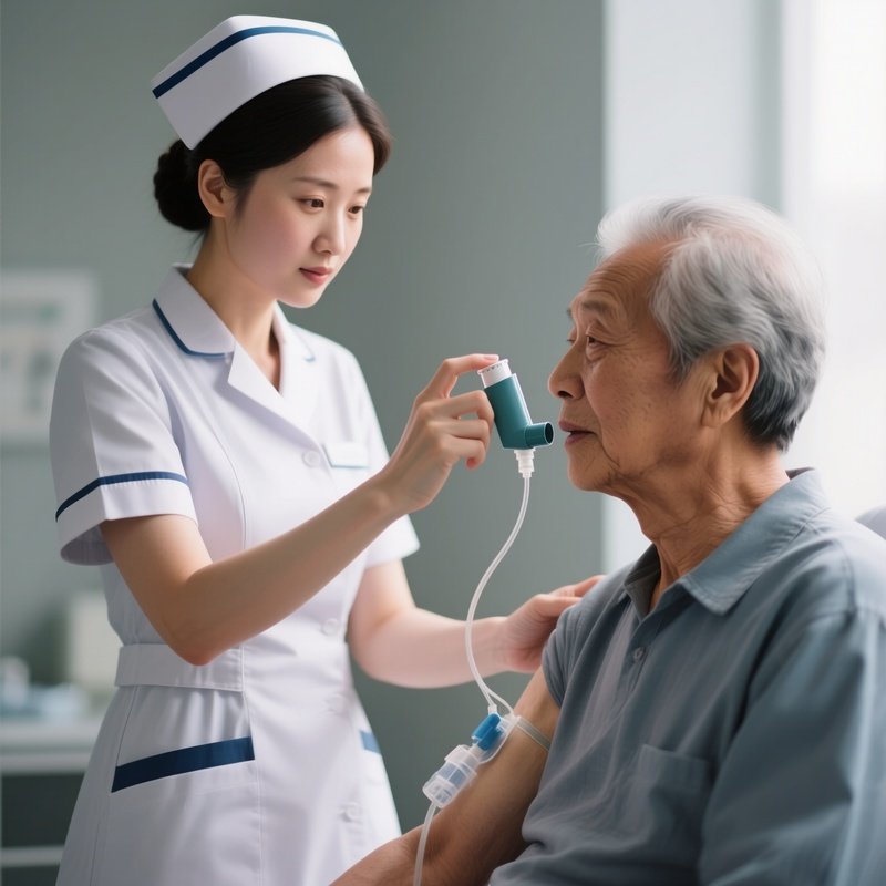 Photorealistic Nurse Teaching A Patient How To Use An Inhaler