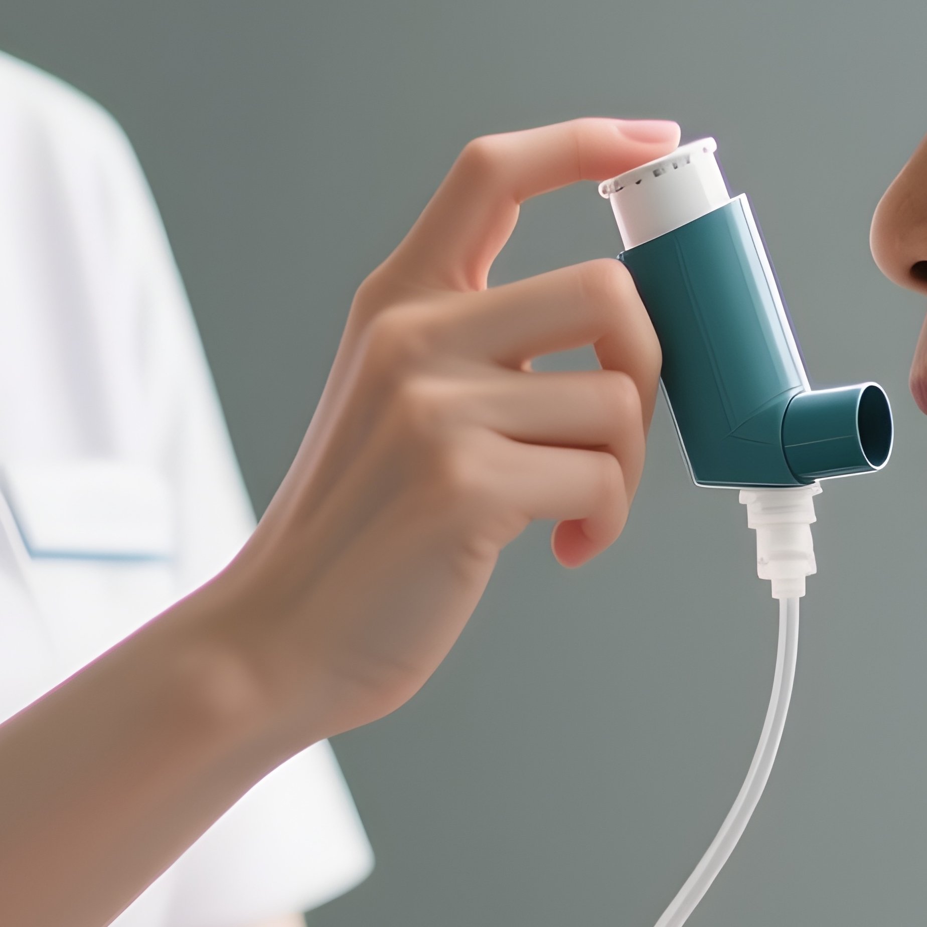Photorealistic Nurse Teaching A Patient How To Use An Inhaler - Full Resolution Quality Preview
