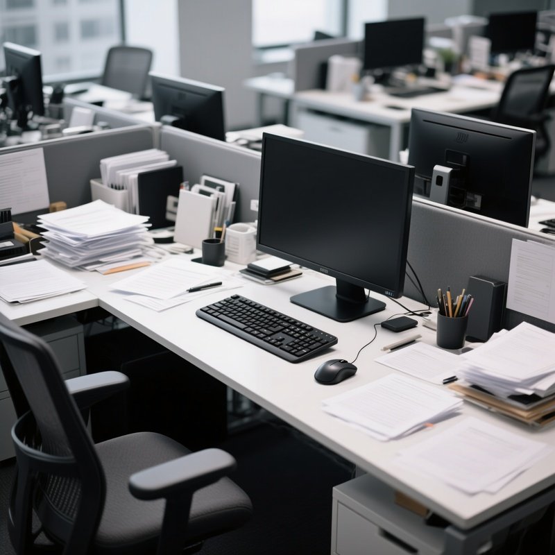 Photorealistic Office Desk With Dual Monitors