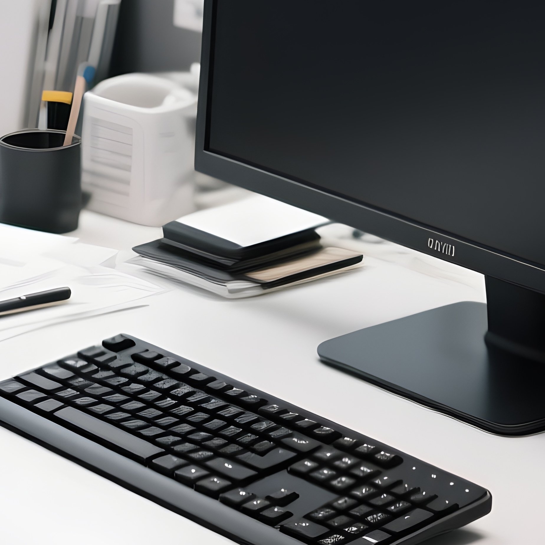 Photorealistic Office Desk With Dual Monitors - Full Resolution Quality Preview