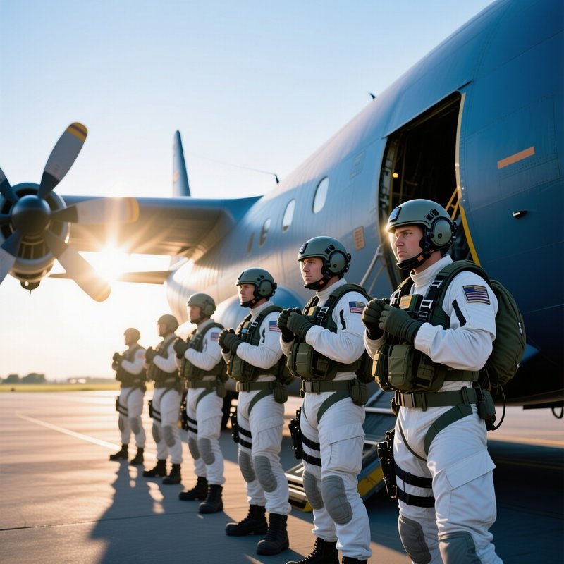 Photorealistic Paratroopers Ready By Plane
