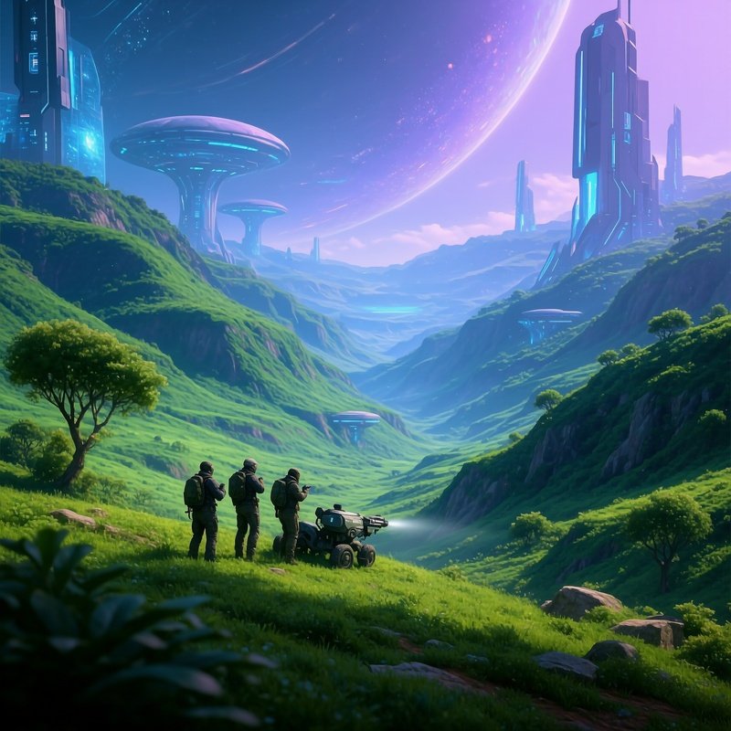 Photorealistic Patrol In Green Valley Science Fiction