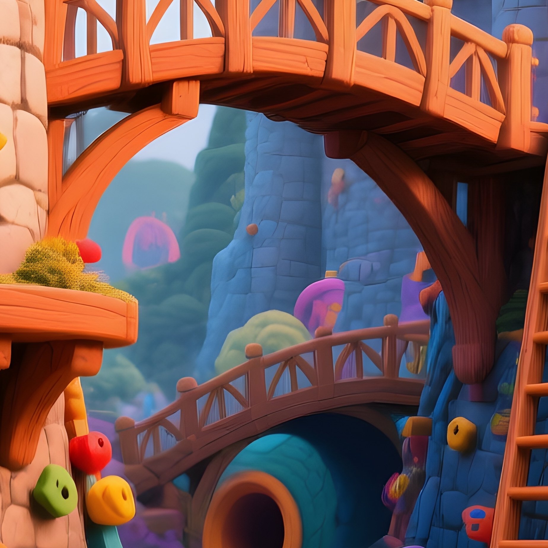 Photorealistic Play Castle With Bridges And Tunnels - Full Resolution Quality Preview