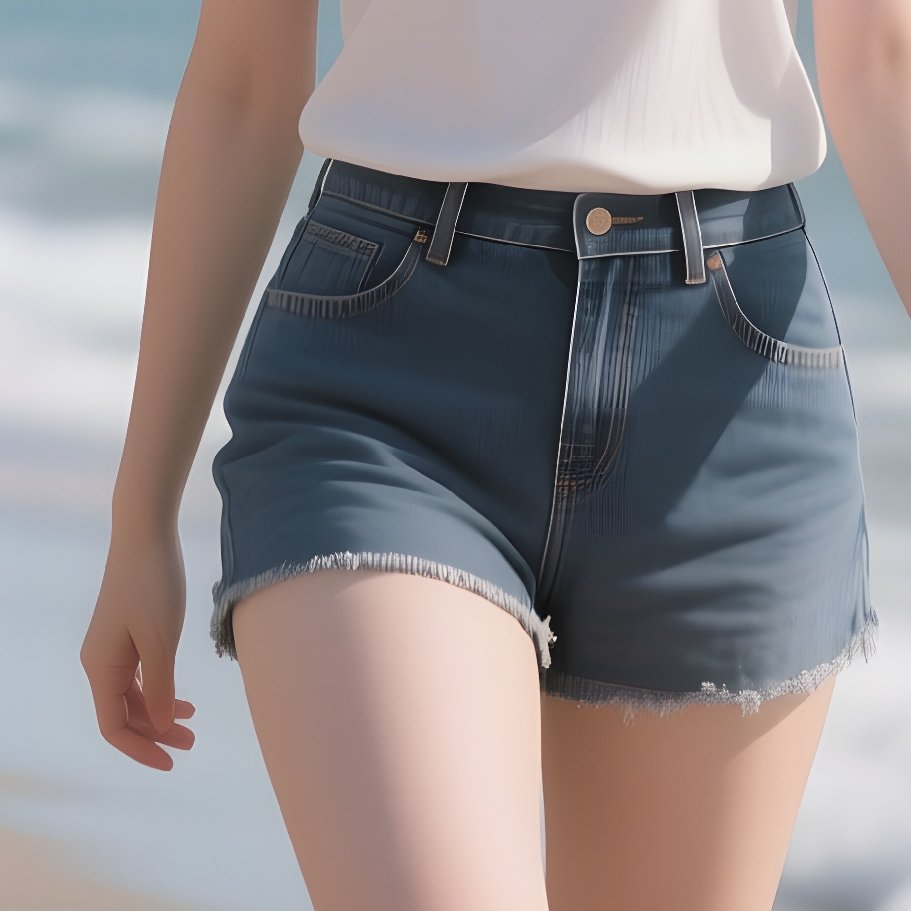 Photorealistic Pretty Girl Walking Down The Beach - Full Resolution Quality Preview