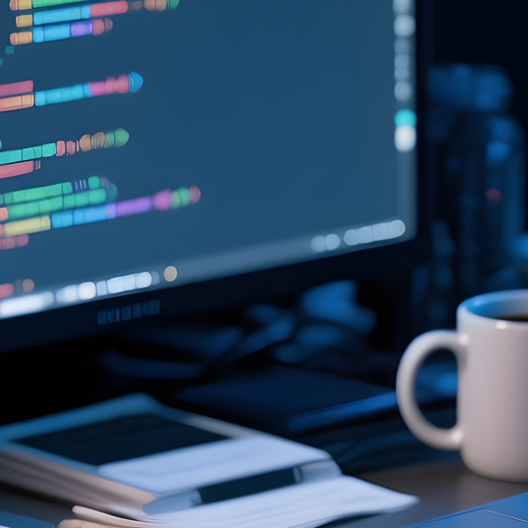 Photorealistic Programmer Desk With Notes And Coffee - Full Resolution Quality Preview