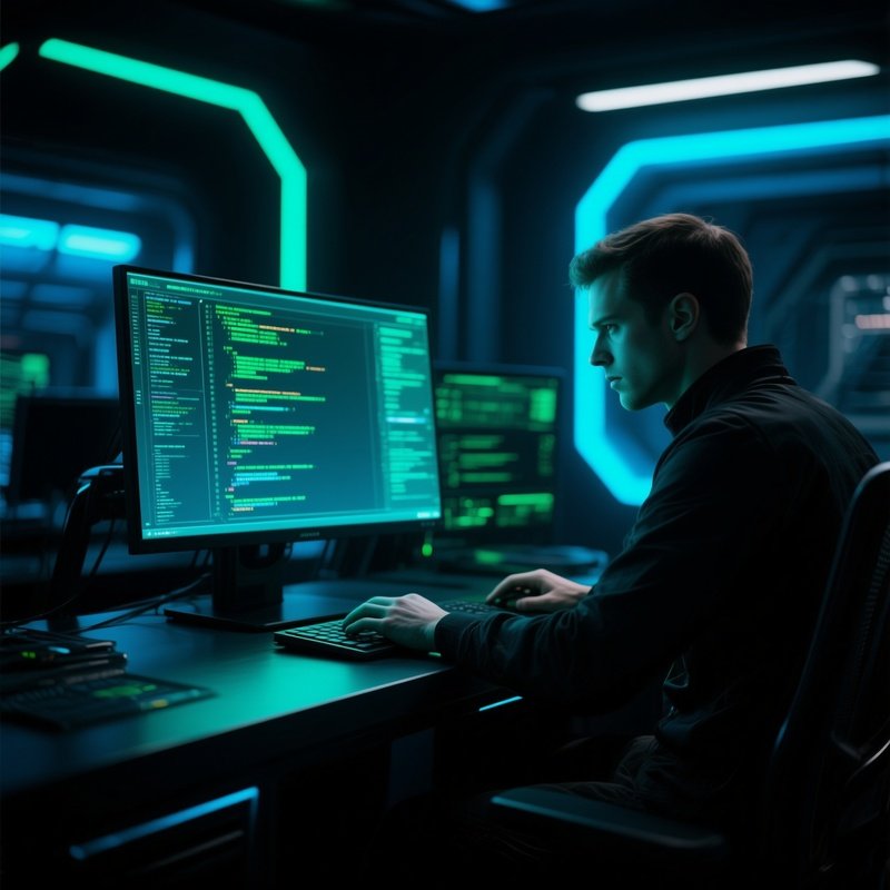 Photorealistic Programmer Night Monitor Light Science Fiction